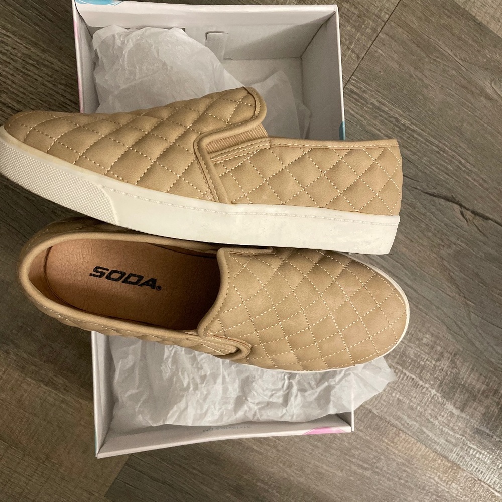 Beige Quilted Women’s Slip on Sneakers